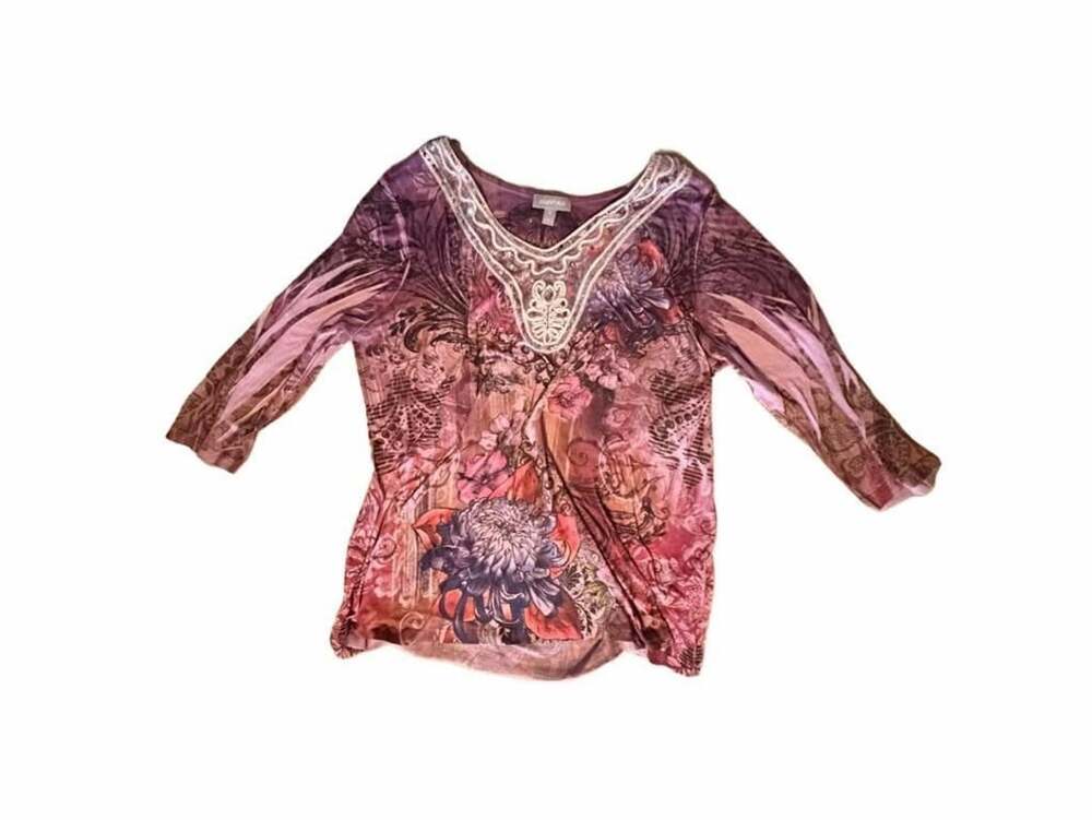Essentials Top Size 1X Pink Floral Sequins Y2K Fairy Grunge